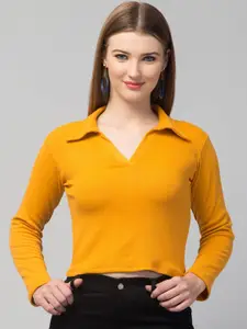 Trend Level Cotton Ribbed Shirt Collar Crop Top