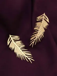 PALMONAS Gold-Plated Waterproof & Anti-Tarnish Feather Shaped Palm Casting Drop Earrings
