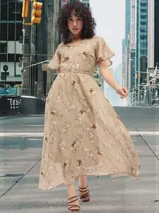 DressBerry Floral Print Flared Sleeve Georgette Empire Midi Dress