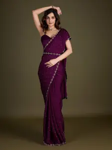 Trendmalls Beads and Stones Satin Saree