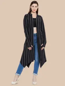 Hypernation Striped Pure Cotton Longline Open Front Shrug