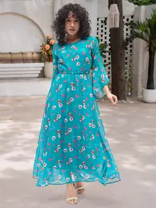 DressBerry Floral Print Flared Sleeve Georgette Empire Maxi Dress