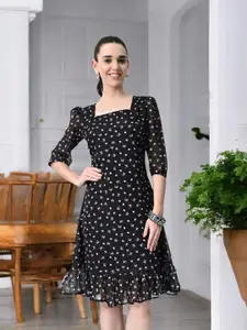 BAESD Polka Dot Puff Sleeve Georgette Fit & Flare Dress