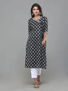 Vismay Floral Printed V-Neck Pure Cotton Straight Kurta