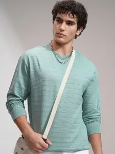 HIGHLANDER Men Round Neck Knitted Textured Relaxed Dropshoulder Sweatshirt