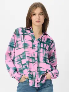 The Souled Store Women Oversized Fit Cutaway Collar Abstract Printed Casual Shirt