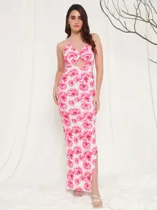 TANDUL Women Floral Printed Cut-Outs Slit Detail Maxi Dress