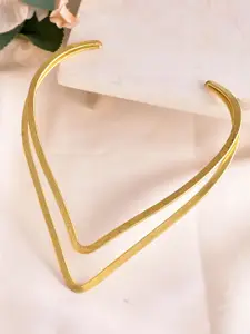 Silvermerc Designs Brass Gold-Plated Elegant Double V-Shaped Necklace