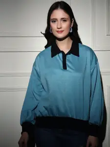 TANDUL Women Shirt Collar Pullover Sweatshirt