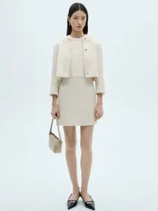 MANGO Women Tweed Crop Tailored Blazer