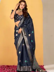 DEVATITHI Indigo Soft Dola With Foil Print Saree