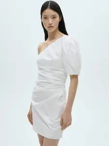 MANGO Ruched One Shoulder Pure Cotton A-Line Dress