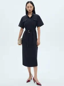MANGO Shirt Midi Dress with Belt