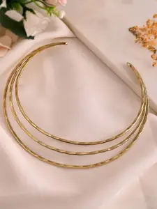 Silvermerc Designs Brass Gold-Plated Elegant Triple Layered Choker Necklace