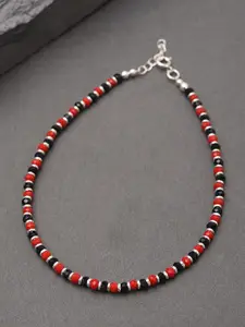 JAYPORE Silver Onyx Studded Anklet