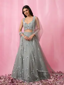 Alaya Advani Embellished Sequinned Organza Ready to Wear Lehenga & Blouse With Dupatta