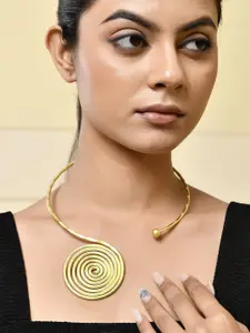 Silvermerc Designs Luxe Fashion Jewelry Brass Elegant Gold-Plated Spiral Choker Necklace