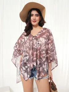 TANDUL Women Floral Printed V-Neck Tie-Up Shrug