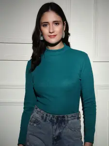 TANDUL Women Ribbed Mock Collar Pullover