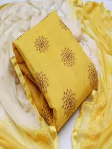 KALINI Floral Embellished Beads Work Jute Cotton Unstitched Dress Material