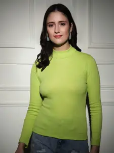 TANDUL-10536 Women High Neck Pullover Sweater