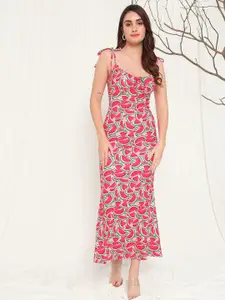 TANDUL Conversational Printed Tie-Ups Maxi Dress