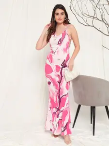 TANDUL Abstract Printed Cowl Neck Maxi Dress