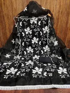 KALINI Floral Embroidered Thread Work Organza Unstitched Dress Material