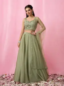 Alaya Advani Embellished Sequinned Organza Ready to Wear Lehenga & Blouse With Dupatta