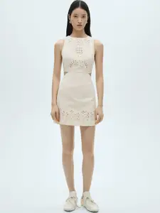 MANGO Cotton Schiffli Cut-Out Sheath Mini Dress