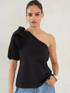 FEMMELLA Women One Shoulder Puff Sleeves Top