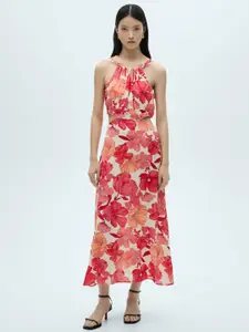 MANGO Floral Print A-Line Midi Dress