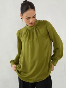 FEMMELLA Satin Shoulder Button Detail Top