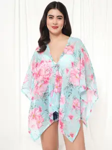 TANDUL Women Floral Printed V-Neck Tie-Up Shrug