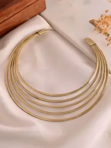 Silvermerc Designs Brass Gold-Plated Elegant Multi-Layered Choker Necklace