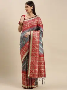 flaher Woven Design Zari Striped Banarasi Saree