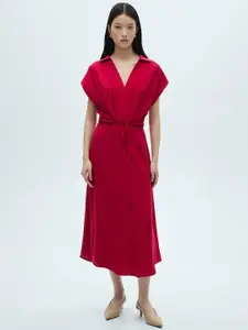MANGO Shirt Midi Dress with Braid Tie-Up