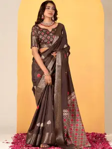 DEVATITHI Brown Soft Dola With Foil Print Saree