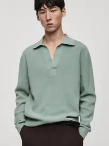 MANGO MAN Ribbed Shirt Collar  Drop-Shoulder Sleeves Relaxed Fit Pullover