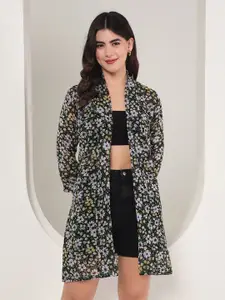 TANDUL Women Floral Printed Longline Open Front Shrug
