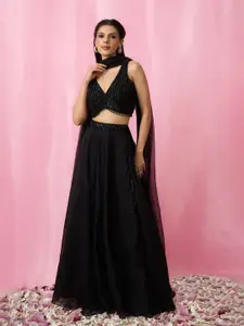 Alaya Advani Embellished Sequinned Organza Ready to Wear Lehenga & Blouse With Dupatta