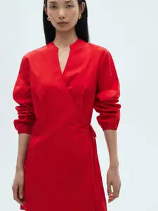 MANGO Puff Sleeves Pure Cotton Wrap Dress