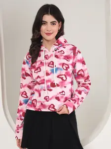 BAESD Women Heart Printed Hooded Sweatshirt