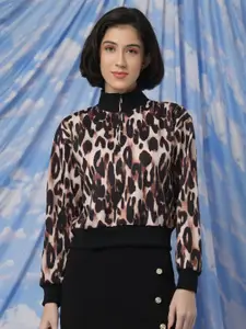 BAESD Women Animal Printed Mock Collar Crop Pullover Sweatshirt