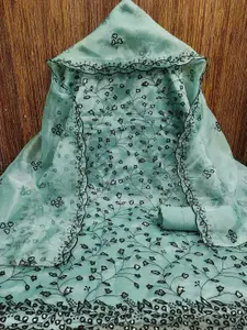 KALINI Floral Embroidered Sequinned Organza Unstitched Dress Material