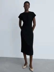 MANGO Textured Twisted A-Line Midi Dress