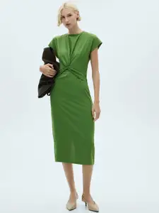 MANGO Textured Twisted A-Line Midi Dress