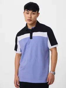 The Souled Store Men Colourblocked Polo Collar Cotton T-shirt