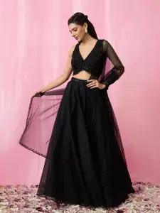 Alaya Advani Embellished Sequinned Organza Ready to Wear Lehenga & Blouse With Dupatta