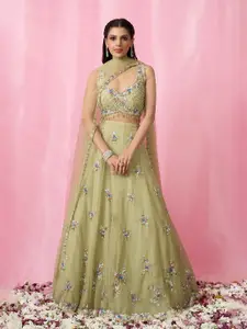 Alaya Advani Embellished Sequinned Organza Ready to Wear Lehenga & Blouse With Dupatta